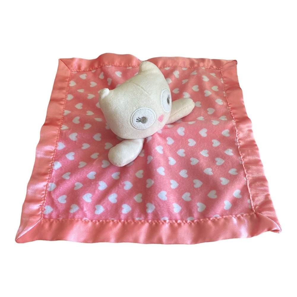 Cuddle Time Pink Owl Lovey Security Blanket Heart Print Satin Trim